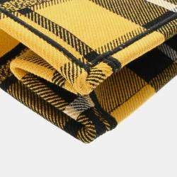 Christian Dior Book Tote Small Check Pattern Yellow/Black Canvas Handbag