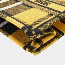 Christian Dior Book Tote Small Check Pattern Yellow/Black Canvas Handbag