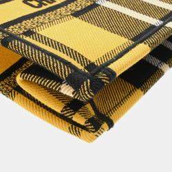 Christian Dior Book Tote Small Check Pattern Yellow/Black Canvas Handbag