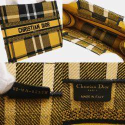 Christian Dior Book Tote Small Check Pattern Yellow/Black Canvas Handbag