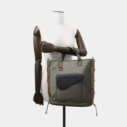 Christian Dior X Sacai Saddle Green Nylon Tote Bag