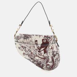 Dior White Embroidered Calfskin Toile De Jouy Saddle Bag