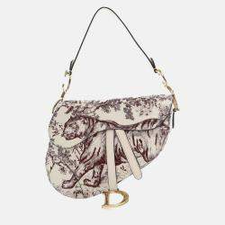 Dior White Embroidered Calfskin Toile De Jouy Saddle Bag