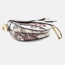 Dior White Embroidered Calfskin Toile De Jouy Saddle Bag