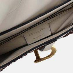Dior White Embroidered Calfskin Toile De Jouy Saddle Bag