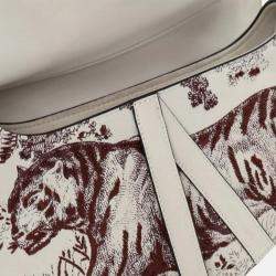 Dior White Embroidered Calfskin Toile De Jouy Saddle Bag