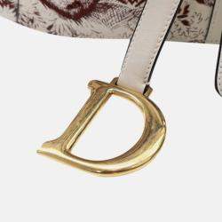 Dior White Embroidered Calfskin Toile De Jouy Saddle Bag