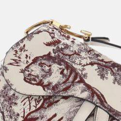 Dior White Embroidered Calfskin Toile De Jouy Saddle Bag