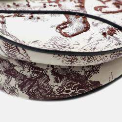 Dior White Embroidered Calfskin Toile De Jouy Saddle Bag