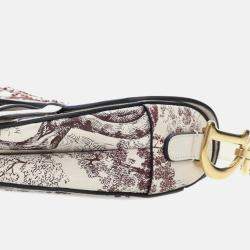 Dior White Embroidered Calfskin Toile De Jouy Saddle Bag