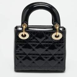 Dior Black Cannage Patent Leather Mini Lady Dior Tote