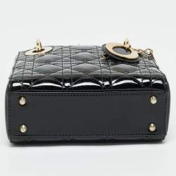 Dior Black Cannage Patent Leather Mini Lady Dior Tote