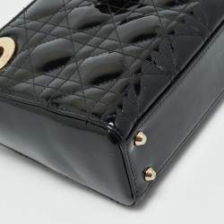 Dior Black Cannage Patent Leather Mini Lady Dior Tote