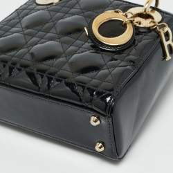 Dior Black Cannage Patent Leather Mini Lady Dior Tote