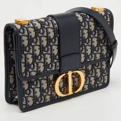 Pre Owned Dior Navy Blue Oblique Canvas and Leather 30 Montaigne Shoulder Bag