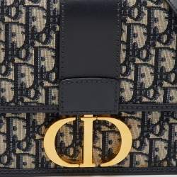 Pre Owned Dior Navy Blue Oblique Canvas and Leather 30 Montaigne Shoulder Bag