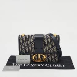Pre Owned Dior Navy Blue Oblique Canvas and Leather 30 Montaigne Shoulder Bag