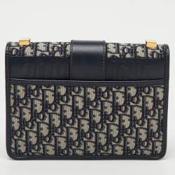 Pre Owned Dior Navy Blue Oblique Canvas and Leather 30 Montaigne Shoulder Bag