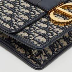 Pre Owned Dior Navy Blue Oblique Canvas and Leather 30 Montaigne Shoulder Bag