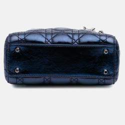 Dior Blue Mini Metallic Calfskin Cannage Lady Dior