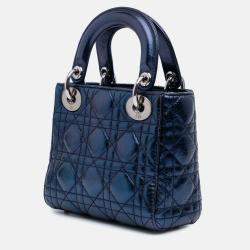 Dior Blue Mini Metallic Calfskin Cannage Lady Dior