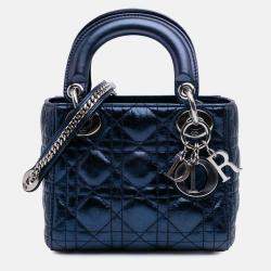 Dior Blue Mini Metallic Calfskin Cannage Lady Dior