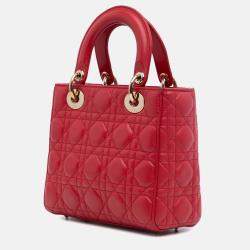 Pre Owned Dior Red Small Lambskin Cannage My ABCDior Lady Dior
