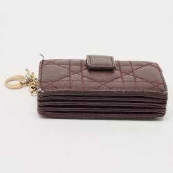 Pre Owned Dior Burgundy Cannage Leather Lady Dior 5 Gusset Card Case