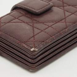 Pre Owned Dior Burgundy Cannage Leather Lady Dior 5 Gusset Card Case