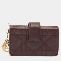 Pre Owned Dior Burgundy Cannage Leather Lady Dior 5 Gusset Card Case