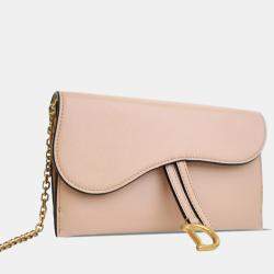 Dior Pink Goatskin Saddle Wallet on Chain