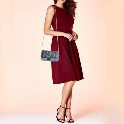 Pre Owned Dior Blue Iridescent Cannage Patent and Leather Miss Dior Promenade Bag