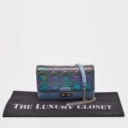 Pre Owned Dior Blue Iridescent Cannage Patent and Leather Miss Dior Promenade Bag