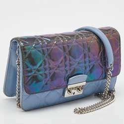 Pre Owned Dior Blue Iridescent Cannage Patent and Leather Miss Dior Promenade Bag