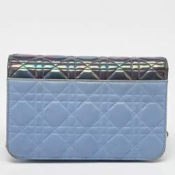 Pre Owned Dior Blue Iridescent Cannage Patent and Leather Miss Dior Promenade Bag