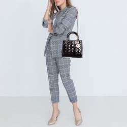Pre Owned Dior Dark Cherry Cannage Patent Leather Medium Lady Dior Tote  