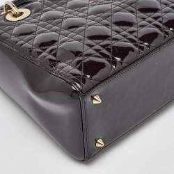 Pre Owned Dior Dark Cherry Cannage Patent Leather Medium Lady Dior Tote  