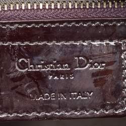 Pre Owned Dior Dark Cherry Cannage Patent Leather Medium Lady Dior Tote  