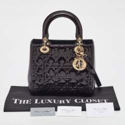 Pre Owned Dior Dark Cherry Cannage Patent Leather Medium Lady Dior Tote  