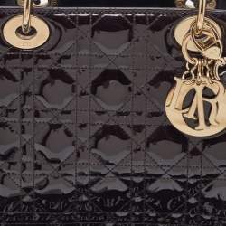 Pre Owned Dior Dark Cherry Cannage Patent Leather Medium Lady Dior Tote  