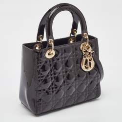 Pre Owned Dior Dark Cherry Cannage Patent Leather Medium Lady Dior Tote  