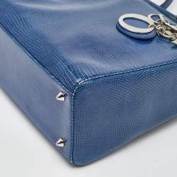 Pre Owned Dior Blue Lizard Leather Medium Lady Dior Tote