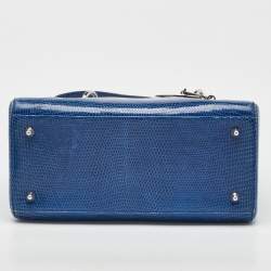 Pre Owned Dior Blue Lizard Leather Medium Lady Dior Tote