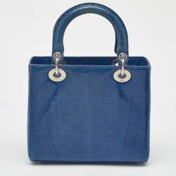 Pre Owned Dior Blue Lizard Leather Medium Lady Dior Tote