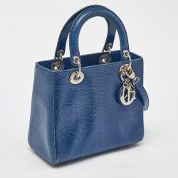 Pre Owned Dior Blue Lizard Leather Medium Lady Dior Tote