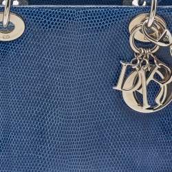 Pre Owned Dior Blue Lizard Leather Medium Lady Dior Tote
