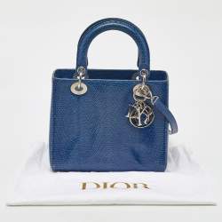 Pre Owned Dior Blue Lizard Leather Medium Lady Dior Tote