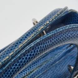 Pre Owned Dior Blue Lizard Leather Medium Lady Dior Tote