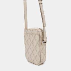 Pre Owned Dior Diamond White PVC Leather Vertical Pouch