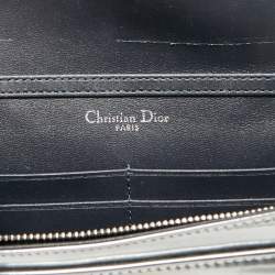 Pre Owned Dior Silver Microcannage Patent Leather Diorama Wallet on Chain